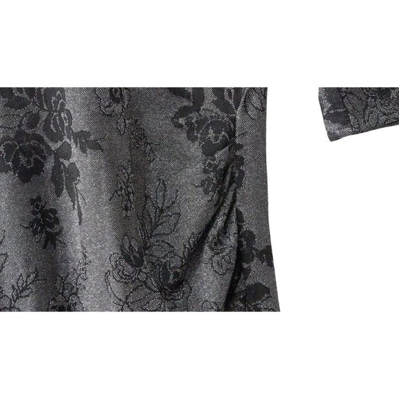 Vintage Lurex Dress Form Fitting Ruched at Hip Silver Black Size 5 Flower Print - Picture 4 of 11